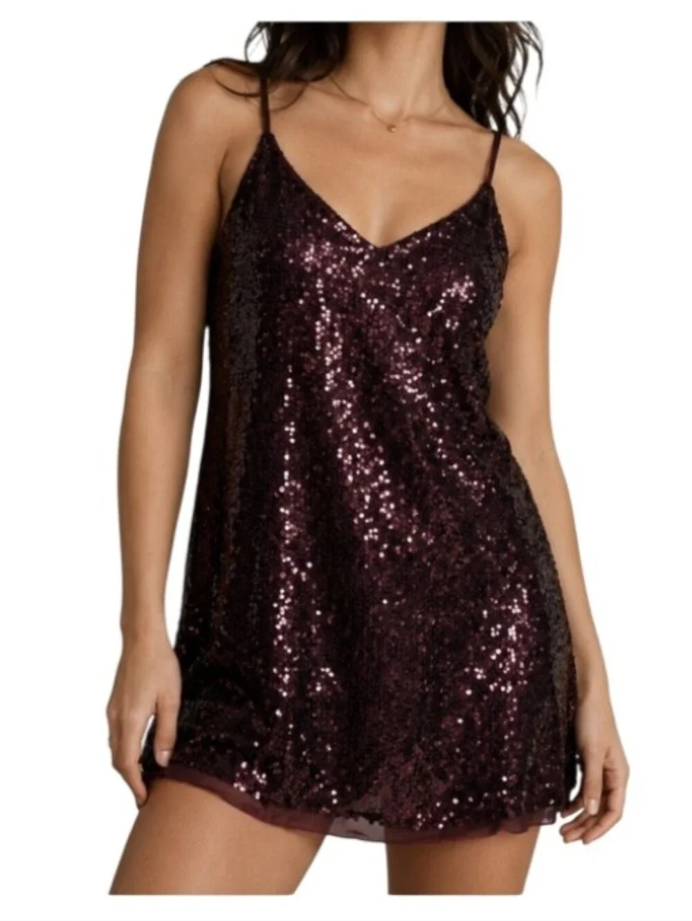 Free People Gold Rush S Plum Sequin Mini Dress Festival Y2K Fairycore Sparkle